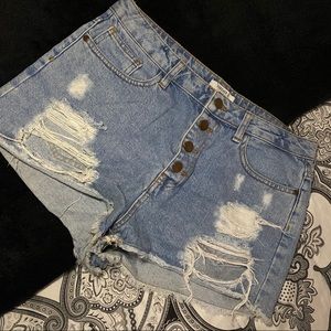 Forever 21 High-Waist Button Up Denim Shorts